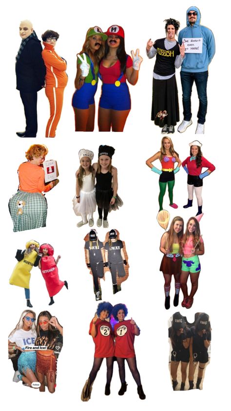 Twin Hoco Week Ideas, Super Easy Duo Costumes, Teen Halloween Costume Ideas Duo, Twin Duo Costumes, Last Minute Duo Costumes Easy, Hollaween Customs For 2 People, Duo Dress Up Ideas, Cute Double Halloween Costumes, Halloween School Dance Outfits