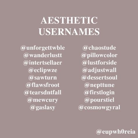 Username Idea For Instagram, Aesthetic Instagram Nicknames, Aesthetic Insta I'd Names, Instagram Nicknames Ideas Aesthetic, Cool Insta Id Names, Username Ideas Edit Acc, Instagram Username Without Name, Ig Aesthetic Usernames, Anime Names For Instagram Username