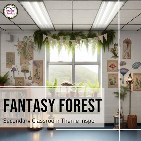 🍄 Transform your classroom into a magical place with an enchanted forest fairytale theme.⁣ 🍄 Staple faux greenery to bulletin boards or use it to frame windows and whiteboards, creating an ethereal mood. ⁣ 🍄 For cozy old-world ambience, add some LED candles. Place them in jars or lanterns, or atop stacks of old books.⁣ 🍄 Incorporate accents such as birch wood, ferns, tangled branches, and toadstools to complete the look. ⁣ 🍄 For fantasy forest themed classroom decor printables created especia... Enchanted Classroom Decor, Fantasy Bulletin Board, Woodsy Classroom Theme, Fairy Forest Classroom Theme, Magical Classroom Decor, Enchanted Forest Classroom Theme Bulletin Boards, Cottagecore Classroom Theme, Fantasy Themed Classroom, Hobbit Classroom Theme