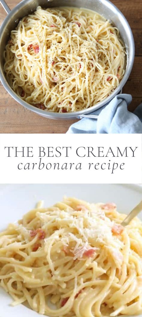 Crockpot Spaghetti Carbonara, Easy Bacon Carbonara Pasta, Easy Spaghetti Carbonara Recipe, Carbonara Pasta Without Eggs, Cream Carbonara Recipe, Essen, Creamy Bacon Carbonara Pasta, The Best Carbonara Recipe, Chicken Carbonara Easy