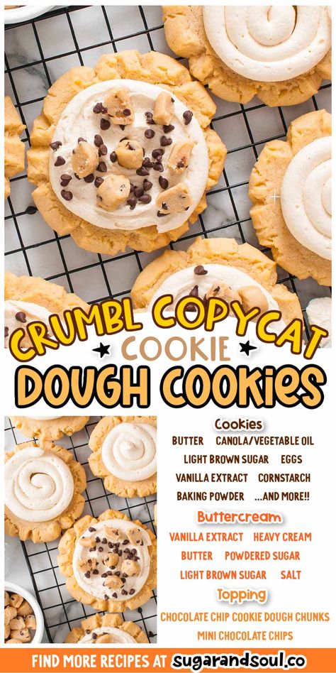 Cookie Dough Cookies (Crumbl Copycat) - Sugar and Soul Crumble Cookie Dough Cookie Recipe, Crumble Copycat Recipe, Crumbl Cookie Copycat Poptart, Moon Pie Cookies, Crumbl Cookie Copycat Cookie Dough, Crumbl Cookie Dough Copycat, Copycat Crumbl Cookies Christmas, Cookie Dough Crumbl Cookies, Home Made Crumbl Cookies