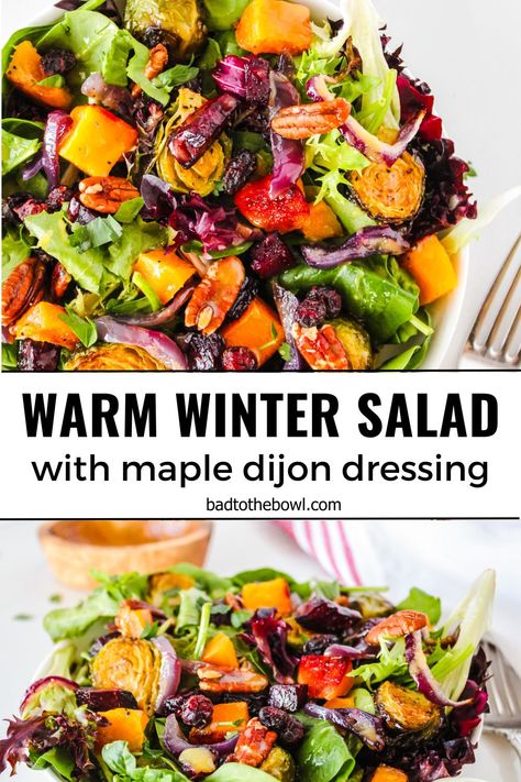 Winter Salad Dressing, Warm Vegetable Salad, Warm Winter Salad, Maple Dijon Dressing, Roasted Winter Vegetables, Winter Pasta, Warm Salad Recipes, Christmas Salad Recipes, Eat More Veggies