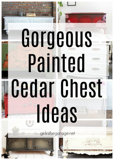 Cedar Trunk Ideas, Chest Ideas Bedroom, Diy Old Chest Of Drawers, Refinished Trunk Ideas, Painted Chests Ideas, Ceder Chest Makeover Diy, Upcycled Cedar Chest, Upcycle Cedar Chest Ideas, Farmhouse Cedar Chest