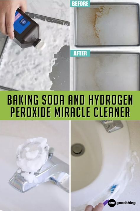 Baking soda and hydrogen peroxide make a potent natural cleaner that works hard to clean stubborn buildup, messes, and stains - even on grout. Learn how to use them here! Kitchen Calling, Dawn Cleaner, Cleaning With Baking Soda, Hydrogen Peroxide Cleaner, Baking Soda Hydrogen Peroxide, Repellent Diy, Baking Soda Cleaner, Homemade Shower Cleaner, Miracle Cleaner