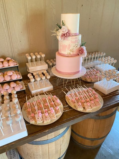 21st Food Table, 18th Birthday Sweet Table, Pink Dessert Tables Quince, Sweets Table Quinceanera, Pink Party Food Table Display, Pink Dessert Tables Ideas, Pink Sweet 16 Food, Treats For Dessert Table, Sweet 15 Dessert Table