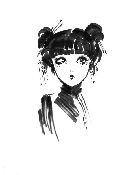 Japanese Women Drawing, Japanese Characters Art, Japanese Sketch Art Anime, Japanese Ink Art Illustrations, Ink Japanese Art, Drawing Ideas Japanese, Japanese Hairstyle Drawing, Japanese Fashion Drawing, Anime Ink Art