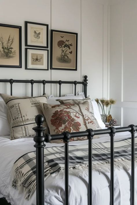 Black Bed Frame Bedroom, Black Metal Bed Frame Bedroom, Black Bed Frame Bedroom Ideas, Metal Bed Frame Bedroom, Metal Bed Frame Bedroom Ideas, Black Bed Frames, White Iron Beds, Industrial Bedroom Design, Black Metal Bed Frame