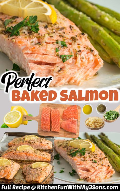 With lemon and Italian seasoning, this Oven Baked Salmon Recipe is tender, flaky, and super flavorful. The best part? It's ready in just 25 minutes! Perfect for busy weeknights and special occasions! Whole Salmon Filet Recipes Baked, How To Season Salmon For The Oven, Best Way To Cook Salmon In Oven, Baked Salmon Filet Recipes Oven, Salmon In Oven Recipes, How To Bake Salmon In Oven, Oven Baked Salmon Recipe, Baking Salmon In Oven, Bake Salmon Recipes