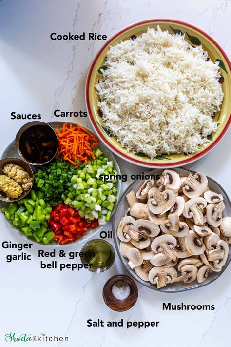 Mushroom Fried Rice - Shweta in the Kitchen Mushroom And Rice Recipes, Simple Rice Dishes, Rice Cooker Fried Rice, Rice Alternative, Fried Rice Ingredients, Rice Casseroles, Mushroom Rice Recipes, Vegetarian Rice Recipes, Mushroom Fried Rice