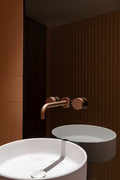 Garnier Residence | Dupont Blouin Architects Colorful Terrazzo, Copper Faucet, Terrazzo Floors, Copper Fixture, Naoto Fukasawa, Green Sink, Metal Shelving Units, Built In Furniture, Terrazzo Flooring