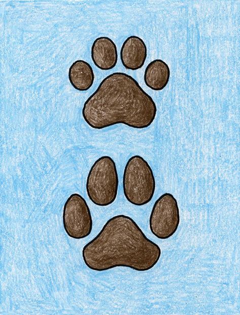 How to Draw a Paw Print for a Dog & Cat: Easy Step-by-Step Art Lesson for Kids Cartoon Paw Print, Dog Paw Drawing Easy, Dog Paintings Easy, Paw Print Drawing, Draw A Leaf, Van Gogh Coloring, Dog Paw Drawing, Collaborative Mural, Video Coloring