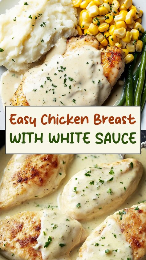 Indulge in a delicious meal with this savory recipe for tender chicken breast served with creamy white sauce. This dish is perfect for dinner parties or special occasions, impressing your guests with its rich and flavorful taste. With simple ingredients and easy instructions, you can recreate this restaurant-worthy dish right in your own kitchen. Elevate your cooking skills and treat yourself to a gourmet experience with chicken breast in white sauce tonight! Sauces To Make For Chicken, Creamy Stuffed Chicken Breast, Restaurant Worthy Recipes, Moist Chicken Breast Recipes, Sauce For Chicken Breast, Grinchmas Food, Boneless Skinless Chicken Breast Recipes Baked, Simple Chicken Breast Recipes, Easy Sauce For Chicken