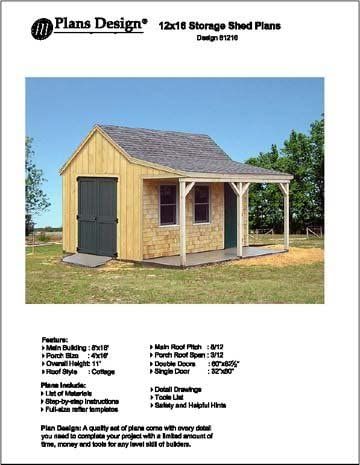 12' X 16' Cottage Storage Shed with Porch, Project Plans 81216 - Woodworking Project Plans - Amazon.com Cottage Shed, Small Shed, Diy Storage Shed Plans, Shed Plans 12x16, Shed With Porch, Shed Building, Wood Shed Plans, Shed Construction, Porch Plans