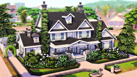 Sims 4 Suburban Mansion, Suburban Home Sims 4, Sims 4 House Suburban, Sims Suburban Home, Suburban House Bedroom, Sims 4 Newcrest House, Suburban Family Home Exterior, Suburban House Sims 4, Sims 4 Modern Family Home