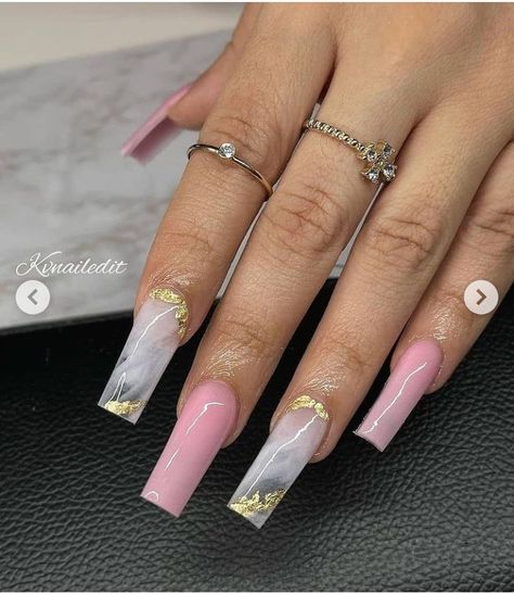 Initial Nails, Pink Marble Nails, Acrylic Nails Nude, Gold Acrylic Nails, Baby Pink Nails, French Tip Acrylic Nails, Long Acrylic Nails Coffin, Acrylic Nails Coffin Pink, Long Square Acrylic Nails