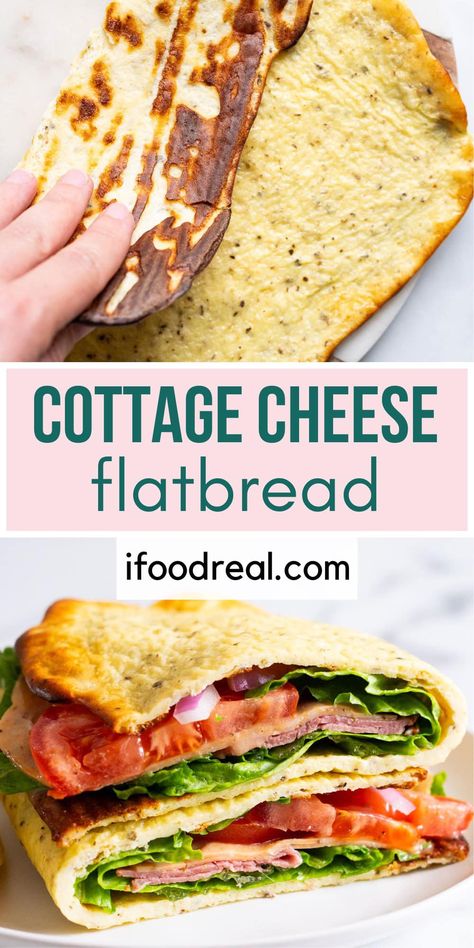 Cottage Cheese Flatbread made with 3 ingredients is a flourless, high protein, gluten-free bread with 18 grams of protein! Cottage Cheese Breakfast Wrap Recipe, 3 Ingredient Cottage Cheese Flatbread, Bread Replacement Ideas, Flatbread Made With Cottage Cheese, Cottage Cheese Flatbread With Egg Whites, Healthy Lunch Ideas Adults, Cottage Cheese Flat Bread Keto, Low Carb Cottage Cheese Flat Bread, Cottage Cheese Protein Bread