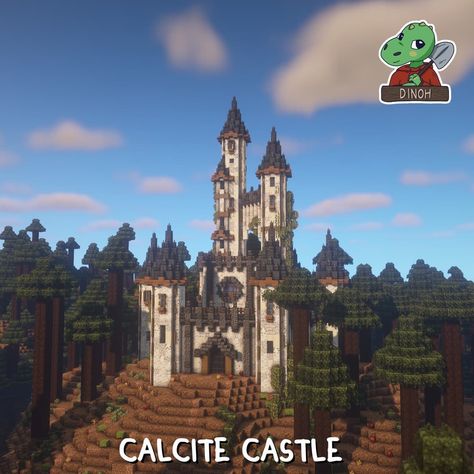 Castle On Hill Minecraft, Moss Castle Minecraft, Minecraft Castle On A Hill, Minecraft Castle Palette, Spruce Castle Minecraft, Minecraft Castle Color Palette, Minecraft Hill Castle, Minecraft Castle Interior Design, Mc Castle Ideas