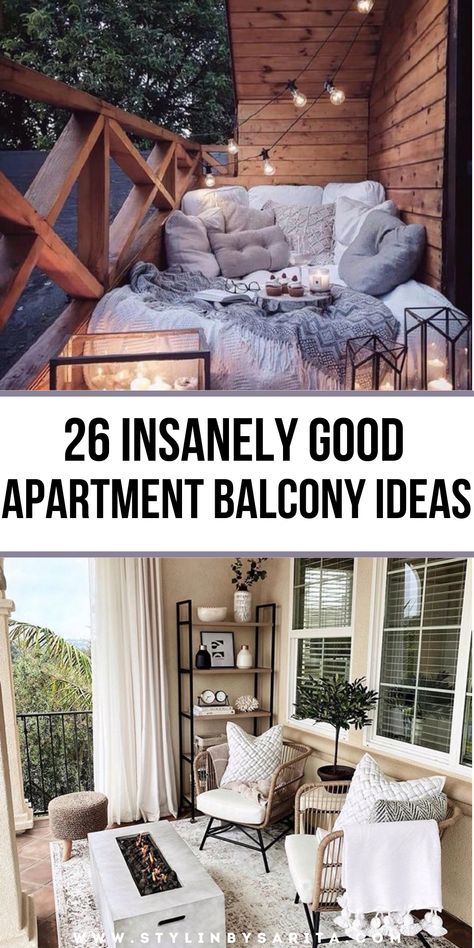 Balcony ideas Balcony Turned Into Room, Elegant Balcony Ideas, Small Balcony Lounge Ideas, Cozy Patio Ideas Apartments, Hygge Balcony Ideas, Balcony Bed Ideas, Decorating Balcony Apartment, Outdoor Balcony Furniture Ideas, Small Balcony Decoration