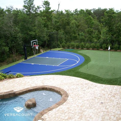 Custom Size Small Backyard Basketball Court Home Outdoor Basketball Court, Pool And Basketball Court Small Backyard, Basketball Court Backyard Landscaping, Pool And Sport Court Backyard, Backyard Basketball Court And Pool, Basketball Court In Backyard, Multisport Court Backyard, Garage With Basketball Court, Backyard Sports Court And Pool