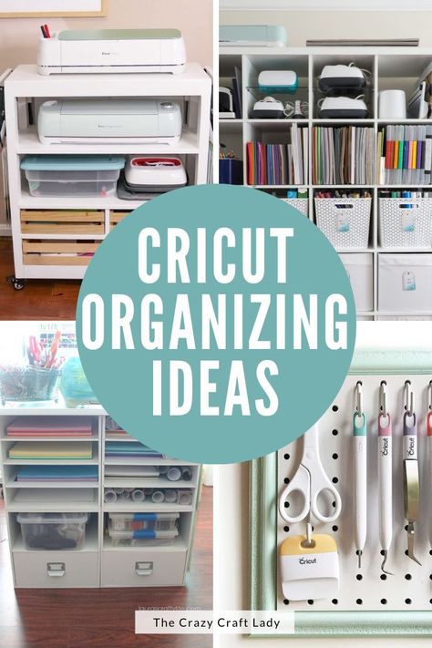 Cricut Crafting Room Ideas, Cricut Organizing Ideas, Cricut Maker Storage Ideas, Cricut And Heat Press Desk, Cricut Dresser Ideas, Small Space Cricut Organization, Under Desk Cricut Storage, Cricut Holder Ideas, Organizing Cricut Supplies Craft Rooms