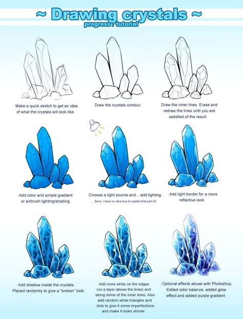 Crystal Tutorial Drawing Art DIY Rocks Stones Draw Crystals, رسم كاريكاتير, Animation Ideas, Crystal Drawing, Tutorial Ideas, Coloring Tutorial, Digital Painting Tutorials, Thundercats, Crystal Art