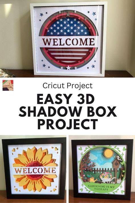 How to Make Easy 3D Shadow Box Project with Cricut | Needlepointers.com Layered Paper Shadow Boxes, Cricut Layering, Shadow Box Svg Free, Cricut Projects Easy, Box Project, Diy Shadow Box, Shadow Box Svg, 3d Paper Art, Box Designs