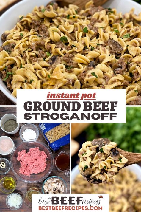 Meal Ideas With Ground Beef, Beef Stroganoff Instant Pot, Best Beef Stroganoff Recipe, Pressure Cooker Beef Stroganoff, Ground Beef Dinner Ideas, Beef Mushroom Stroganoff, Instant Pot Beef Stroganoff, Beef Dinner Ideas, Easy Delicious Dinner Recipes