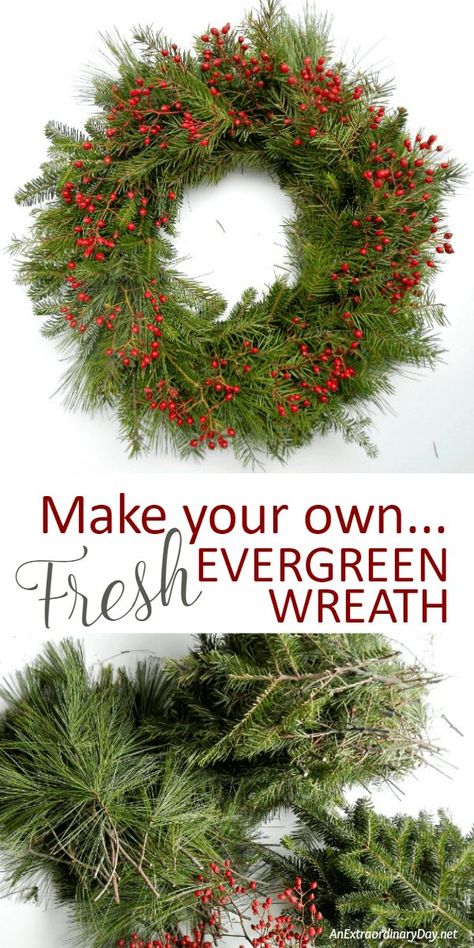 Make your own fresh evergreen wreath for the holidays with this easy TUTORIAL and WOW your friends with your handmade Christmas decorations #Christmas #ChristmasDecor Christmas Wreaths Diy Evergreen, Live Christmas Wreaths, Natural Christmas Wreaths, Christmas Decorations Sewing, Fresh Christmas Wreath, Wreath For Christmas, Holiday Wreaths Diy, Homemade Wreaths, Christmas Wreaths Diy Easy