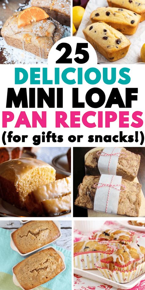 Fun mini loaf pan recipes! Easy recipes for mini loaf pans include sweet & savory bread ideas with apple, lemon, cinnamon, pumpkin, gingerbread, red velvet, zucchini, or banana! Mini loaf pan cakes, food gift ideas for Thanksgiving, Christmas, small loaf cakes, mini cake pan ideas, mini dessert for bake sale, mini loaf pan recipes desserts, mini loaf pan bread recipes, mini breads loaves, mini loaf ideas, small loaf cakes, holiday quick breads, pampered chef stoneware, sweet breads, brunch ... Small Quick Bread Recipes, Mini Dessert Loaves, Banana Gift Ideas, Mini Loaf Pan Recipes Breakfast, Mini Bread Recipes Loaf Pan, Best Loaf Recipes, Recipes For Mini Loaf Pans, Mini Cake Loaves, Mini Loafs Recipes