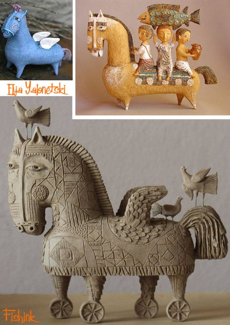 Elya Yalonetski, Clay Horse, Sculptures Céramiques, Cerámica Ideas, Wooden Horse, Pottery Sculpture, Horse Sculpture, Ceramic Animals, Mystical Art