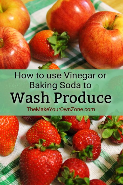 DIY Ways to Wash Produce - The Make Your Own Zone How To Clean Strawberries, How To Wash Strawberries, Wash Produce, Produce Wash, Washing Veggies, Fruit Veggie Wash, Fruit And Vegetable Wash, Baking Soda Benefits, Baking Soda Water