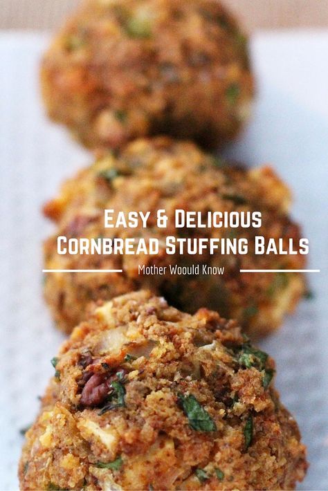 Make cornbread stuffing balls and you'll never go back. Pin this for holiday dinners that rock! Cornbread Stuffing Balls, Fried Cornbread, Cornbread Recipes, Delicious Cornbread, Bread Dressing, Stuffing Balls, Fatty Foods, Cornbread Stuffing, Thanksgiving Stuffing