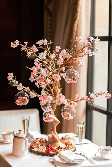 Japanese Wedding Theme, Cherry Blossom Centerpiece, Cherry Blossom Wedding Theme, Cherry Blossom Party, Scarlet Color, Sakura Wedding, Cherry Blossom Decor, Cherry Blossom Theme, Tattoo Plant