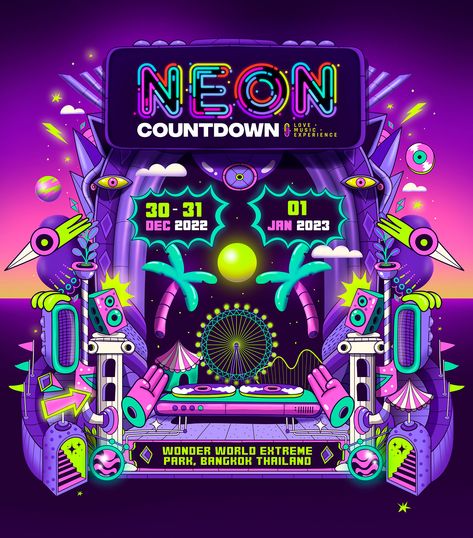 Behance 上的 Neon Countdown 2022 Digital Art Music, Music Graphic Design, Launch Event Ideas, Event Countdown, Instagram Graphic Design, Japanese Pop Art, Music Illustration, Rap Wallpaper, Pop Posters