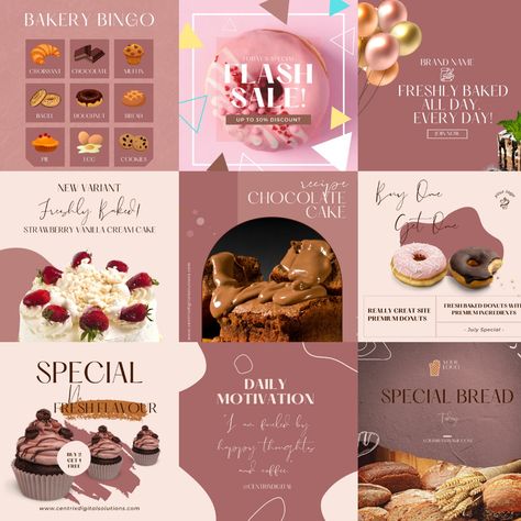 Bakery Marketing, Graphic Designer Studio, Cake Branding, Instagram Feed Planner, Instagram Feed Layout, Social Media Branding Design, Bakery Branding, Template Social Media, Desain Editorial