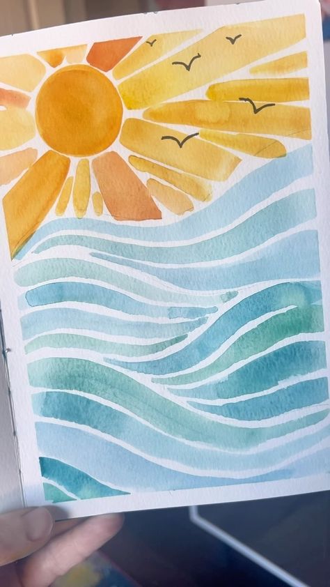 Diy Watercolor Painting, Easy Canvas Art, Watercolor Paintings Easy, Canvas Painting Designs, Diy Watercolor, Watercolor Art Lessons, Ocean Painting, Easy Watercolor, Watercolor Inspiration