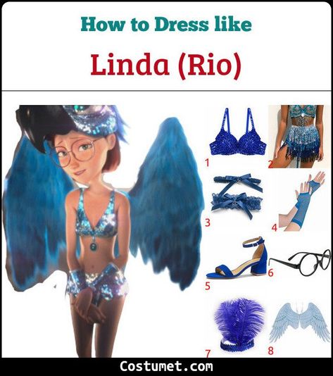 Linda (Rio) Costume for Cosplay & Halloween 2021 Jewel From Rio Costume, Linda Rio Halloween Costume, Linda Costume Rio, Rio Inspired Outfit, Rio Linda Bird Costume, Rio Bird Costume Women, Linda From Rio, Rio Bird Halloween Costume, Blue Top Halloween Costume