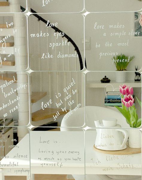 Love mirrors... using SÖRLI mirrors from IKEA & permanent silver marker to write on Mirror Messages, Spiegel Diy, Homemade Generator, Diy Generator, Mirror Photo Frames, Ivy Style, Mirror Photo, Mirror Mirror On The Wall, Diy Mirror