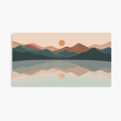 Wall Art Landscape Orientation, Boho Painting Landscape, Diy Mountain Wall Art Painting, Boho Sunset Painting, Minimalist Nature Painting, Neutral Mountain Painting, Boho Landscape Art, Geometric Landscape Painting, Mountain Abstract Art