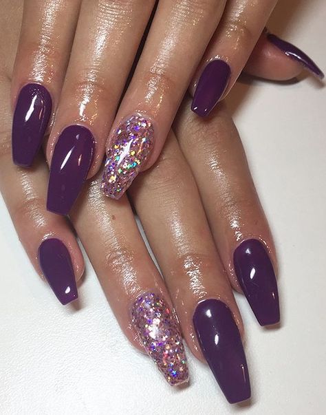 Fall Purple Nails With Glitter, Eggplant Nails Acrylic, Nails For Purple Outfit, Dark Purple And Lavender Nails, Nails Inspiration Purple And Black, Dark Purple Ballerina Nails, Purple Rose Gold Nails, Dark Purple And Silver Nails Acrylic, Rose Gold And Purple Nails