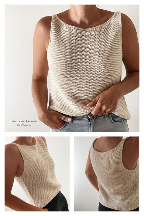 Simple Knit Tank Top Pattern, Sleeveless Top Knitting Pattern, Knitting Pattern Tank Top Free, Knitting Pattern Summer Top, Easy Knit Tank Top, Sleeveless Sweater Knitting Pattern, Free Simple Knitting Patterns, Crochet Patterns Tops Summer, Camisole Knitting Pattern Free