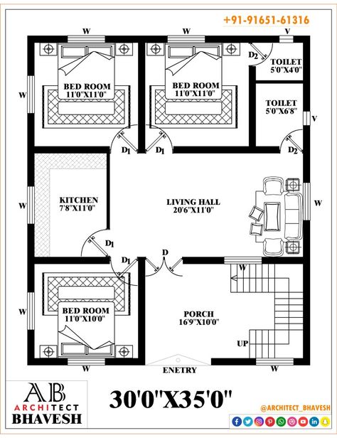 Ground Floor Plan Plan 30'X35' Plot Area 1050 SqFt. Plan According to Client #House_Design #House_Planning #buildingplans RS Construction & Academy +91-9165161316 36x30 House Plans, 35 X 35 House Plans, 30×35 House Plan, 30x35 House Plans, 30x30 House Plans, 20×30 House Plan, Smart House Plans, 3 Bedroom Home Floor Plans, Drawing House Plans