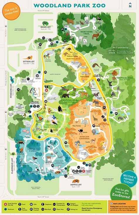 Guest Services - Map, Rentals & Accessibility - Woodland Park Zoo Seattle WA Zoo Map, Zoo Project, Woodland Park Zoo, Zoo Architecture, Zoo Park, Woodland Park, Outdoors Tattoo, In The Zoo, Guest Services