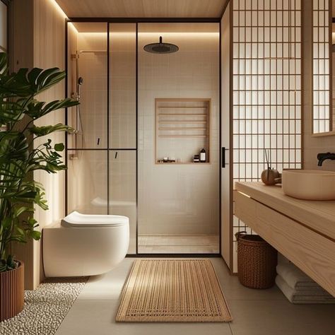 🌿 Embrace tranquility with this Japandi bathroom, where the serenity of a Japanese spa meets Scandinavian minimalism. The natural textures and a soothing palette illustrate a Japandi bathroom design that's both elegant and grounding. From the Japandi shower space to the sleek Japanese toilet, every detail is curated for a harmonious retreat. Transform your daily routine into a Zen experience. #JapandiBathroom #ZenBathroom #ScandinavianMinimalism #JapaneseToilet #JapandiDesign Japandi Bathroom Design, Japandi Bathroom, Japandi House, Japanese Spa, Japanese Bathroom, Japan Interior, Japandi Interior Design, Zen Interiors, Japandi Interiors