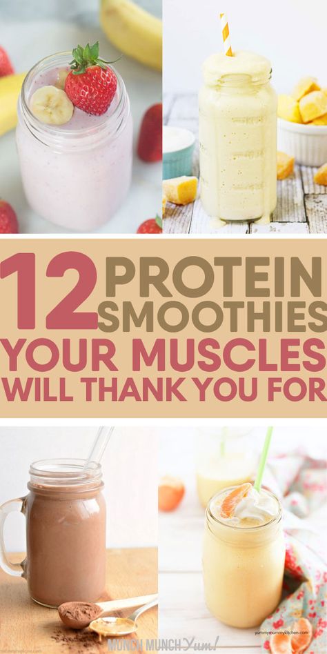 Best, healthy high PROTEIN SMOOTHIE RECIPES with or without powder for weight loss, easy meal replacement, post workout muscle recovery, natural green detox, or simple morning breakfast bowl for kids. Chocolate, mocha, coffee, strawberry, peanut butter, vanilla, pineapple, mango, banana, blueberry, peach, spinach, oats, kale, avocado, pumpkin, orange, hemp, apple, cinnamon, yogurt, berry fruit, almond milk and other great flavors. Low-carb, dairy free, vegan ones too #smoothies #healthysmoothies High Protein Morning Smoothie, Smoothie Recipes Post Workout, Healthy Smoothies Without Protein Powder, High Protein Fruit Smoothie Recipes, Post Workout Smoothie Without Powder, Simple Protein Smoothie, Natural High Protein Smoothies, Best Vanilla Protein Smoothie, Workout Smoothies Protein