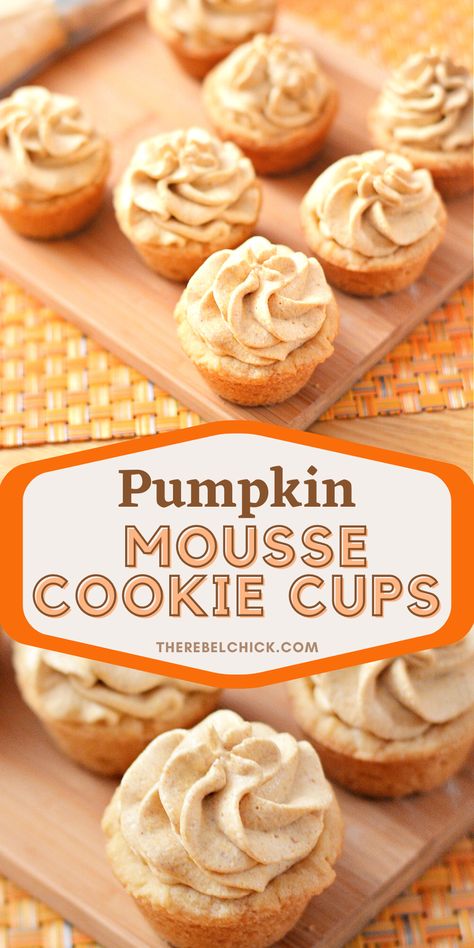 Mini Cookie Cups Recipe, Thanksgiving Cookie Cups, Pumpkin Pie Cookie Cups, Pumpkin Tassies, Easy Mini Desserts, Harvest Treats, Thanksgiving Brownies, Easy Thanksgiving Dessert, Easy Thanksgiving Dessert Recipes