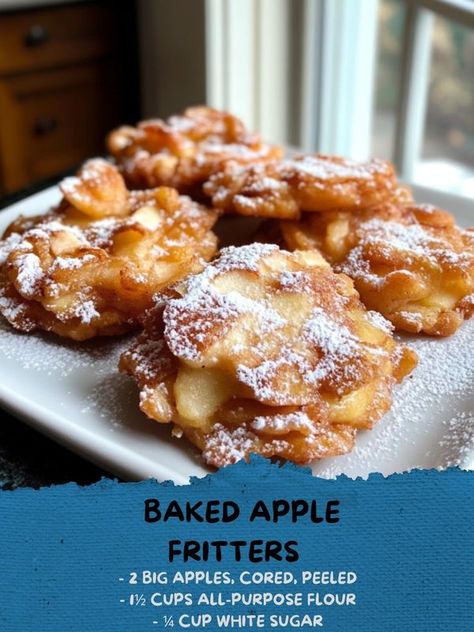 Apple Fritter Recipes Baked, Baked Apple Fritters Recipe, Easy Apple Fritters Recipe, Apple Fritters Recipe, Apple Fritter Cake, Baked Apple Fritters, Easy Baked Apples, Apple Fritter, Fritters Recipe