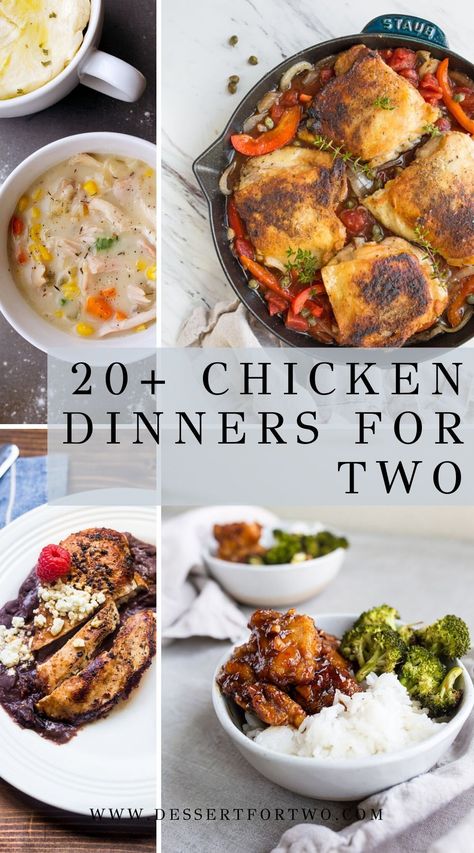 Chicken dinners for two. This collection of 22 chicken dinner for two recipes use all types of chicken: chicken breasts, thighs, and ground chicken, too. Chicken ideas for dinner for two. Chicken recipe for two people! #cookingfortwo #dinnerfortwo #chicken #chickenideas #chickenbreasts #chickenthighs #smallbatch Chicken Recipes For Two Easy, Essen, Nice Dinners For Two, Lunch For 2 People, Chicken Dinner For Two Recipes, Easy Chicken Meals For Two, Single Serving Chicken Recipes, Easy Chicken Recipes For Two, Healthy Cooking For Two