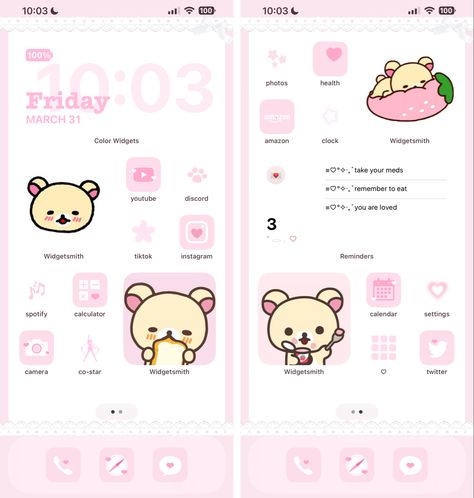 Cute Phone Aesthetic Widgets, Korilakkuma App Icons, Cutecore Ios Layout, Kawaii Ipad Homescreen Layout, Iphone Kawaii Theme, Cutecore Theme Phone, Rilakkuma Homescreen Layout, Kawaii Iphone Theme, Kawaii Homescreen Layout