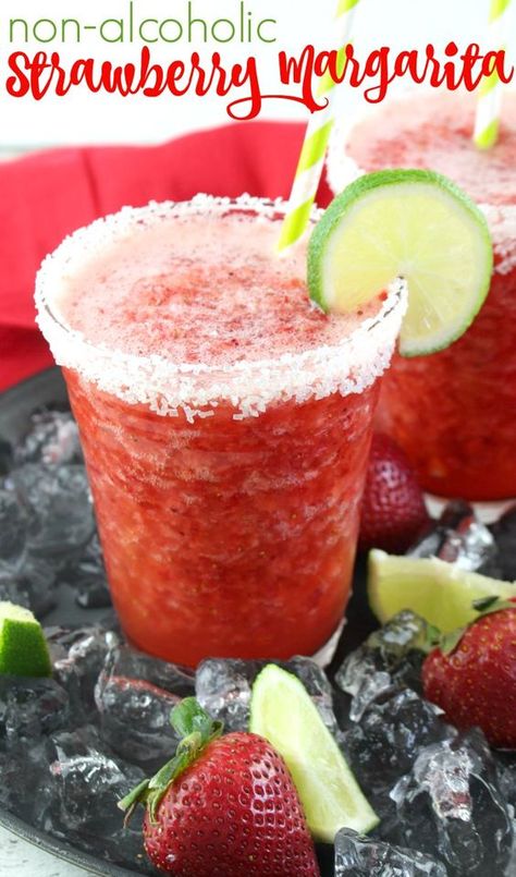 Barista Basics, Non Alcoholic Margarita, Frozen Strawberry Margarita, Easy Alcoholic Drinks, Frozen Strawberry, Alcohol Free Drinks, Strawberry Drinks, Drink Recipes Nonalcoholic, Non Alcoholic Cocktails